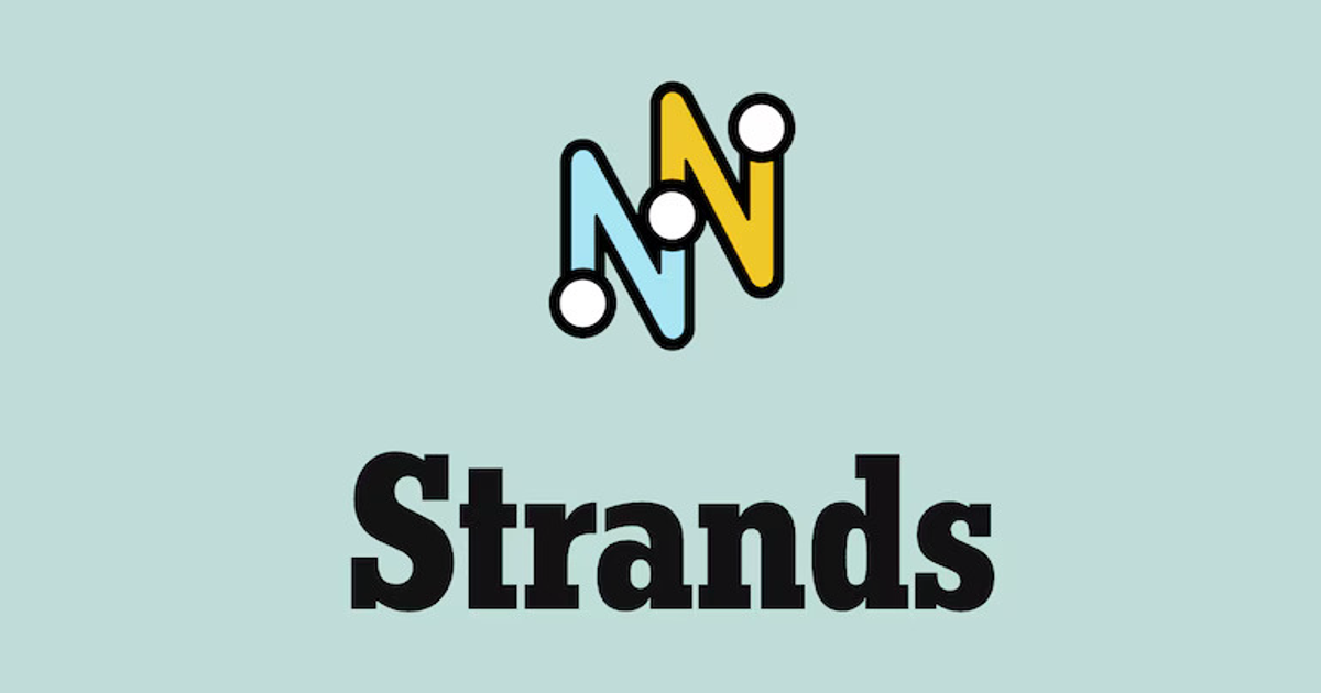 Strands NYT game interface showing 6x8 letter grid with themed words and spanagram gameplay